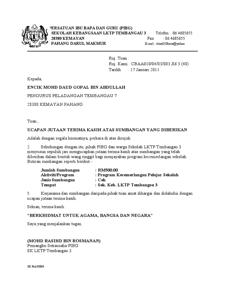 Contoh Surat Penghargaan Kepada Sponsor Surat 28