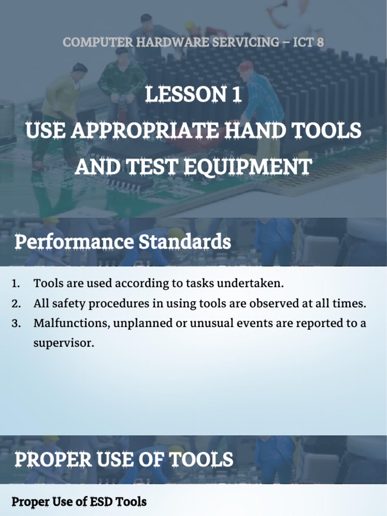 ICT CHS G8 L02 Use Appropriate Hand Tools & Test Equipment PDF Screw Equipment