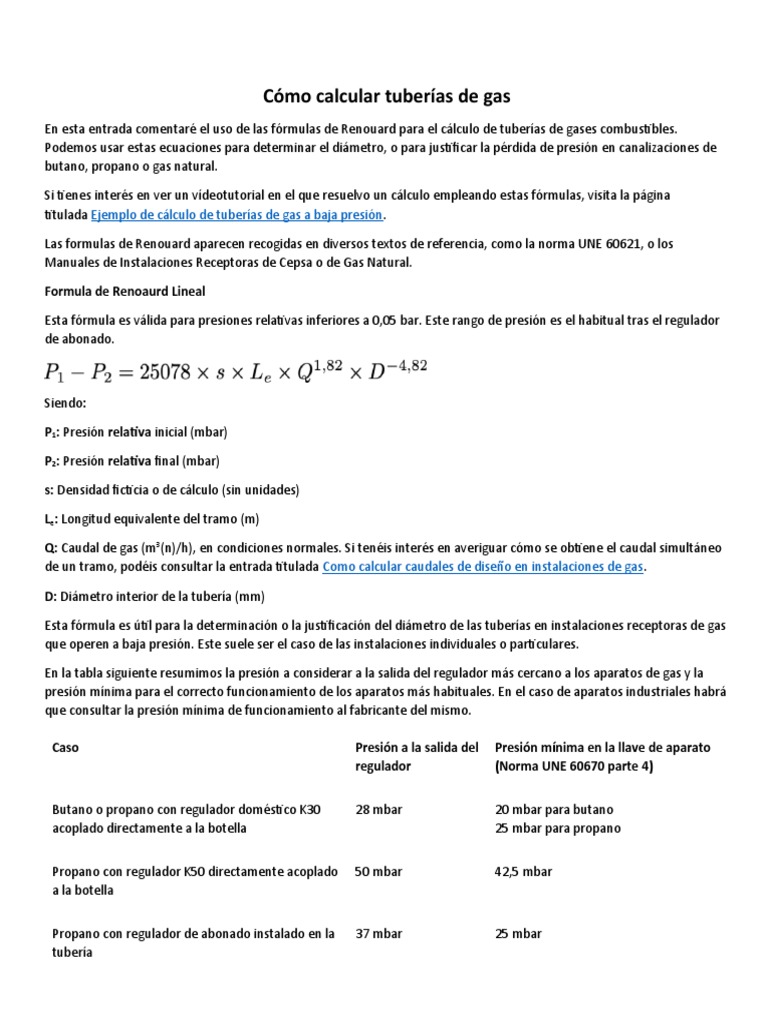 Cálculo de Tuberías de Gas Natural | PDF | Gases | Gas natural