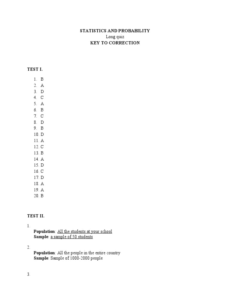 Statistics and Probability Quiz Answers | PDF | Probability ...