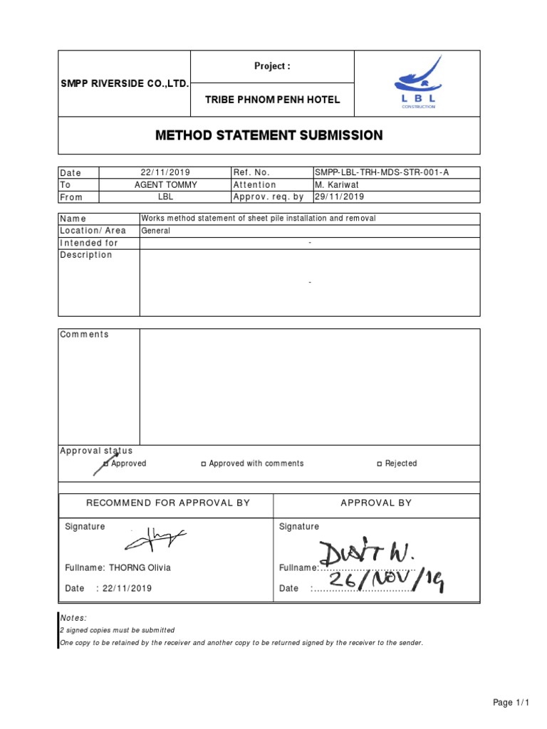 Sheet Pile Installation Method Statement | PDF | Deep Foundation ...