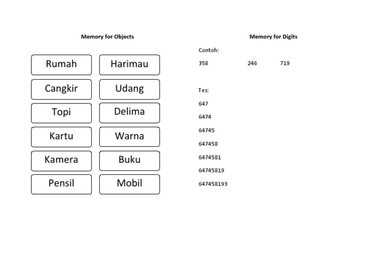 Short Term Memory Test | PDF