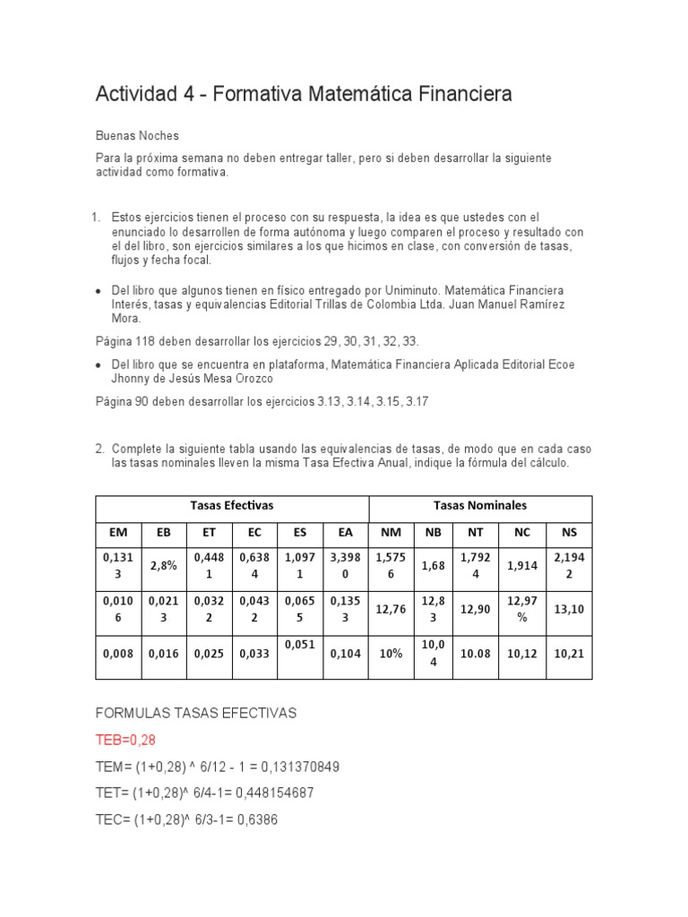 Ejercicios de Matemática Financiera | PDF | Finanzas Matemáticas ...