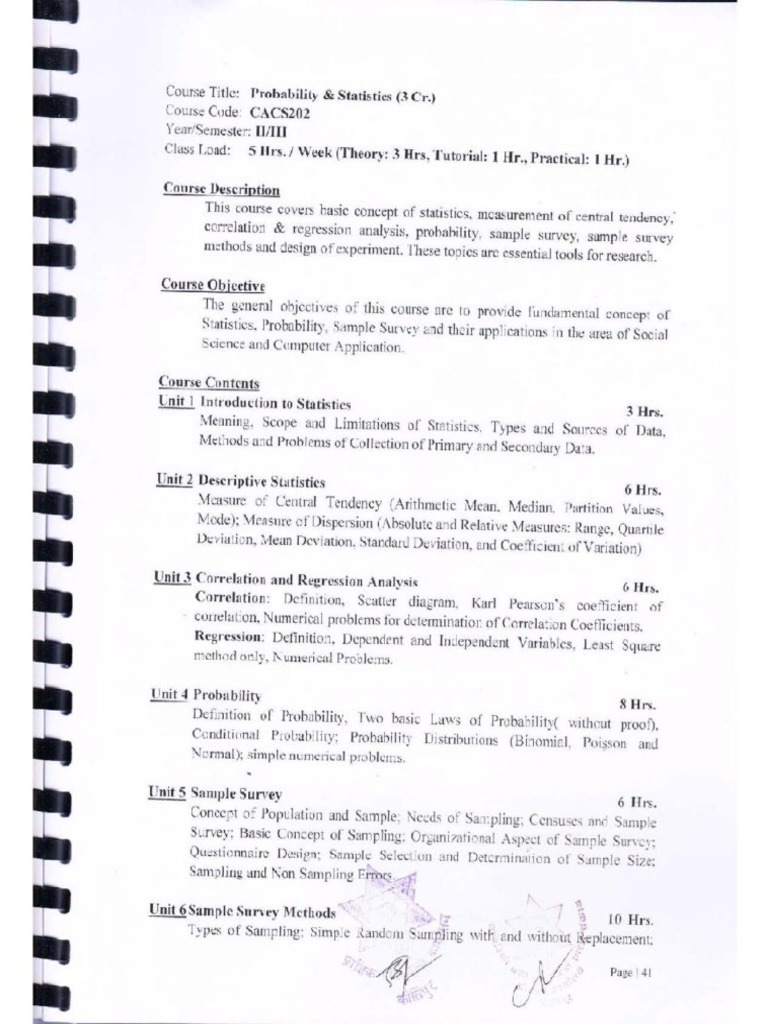 Probability and Statistics BCA Syllabus BCA Nepal | PDF