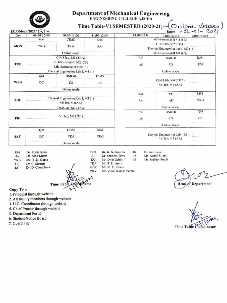 Vi Sem Time Table Pdf Nature
