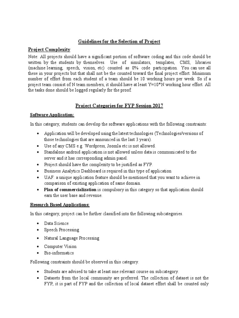 Project Selection Guidelines for FYP | PDF | Application Software ...