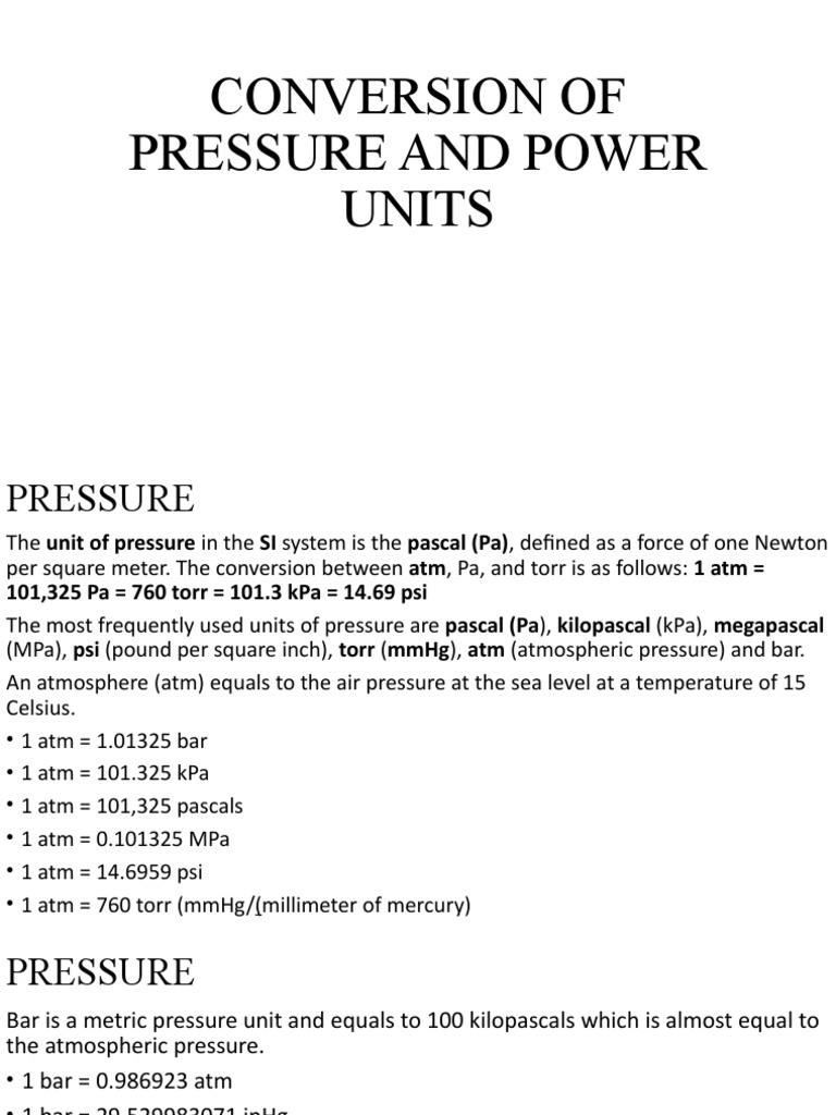 Conversion of Pressure and Power Units | PDF | Pascal (Unit) | Watt