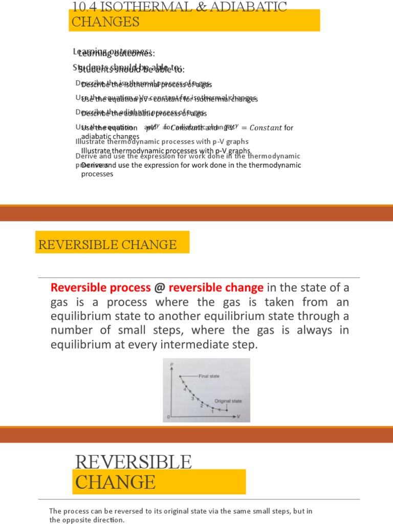 10.4 Isothermal and Adiabatic Changes | PDF | Gases | Temperature