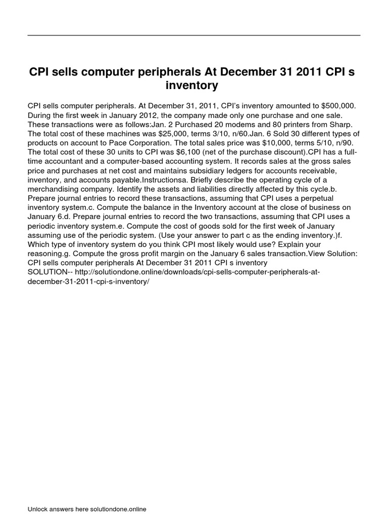 CPI Computer Peripherals Inventory Analysis | PDF | Consumer Price ...