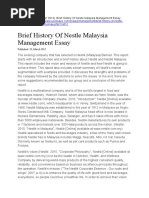 Brief History of Nestle Malaysia Management Essay