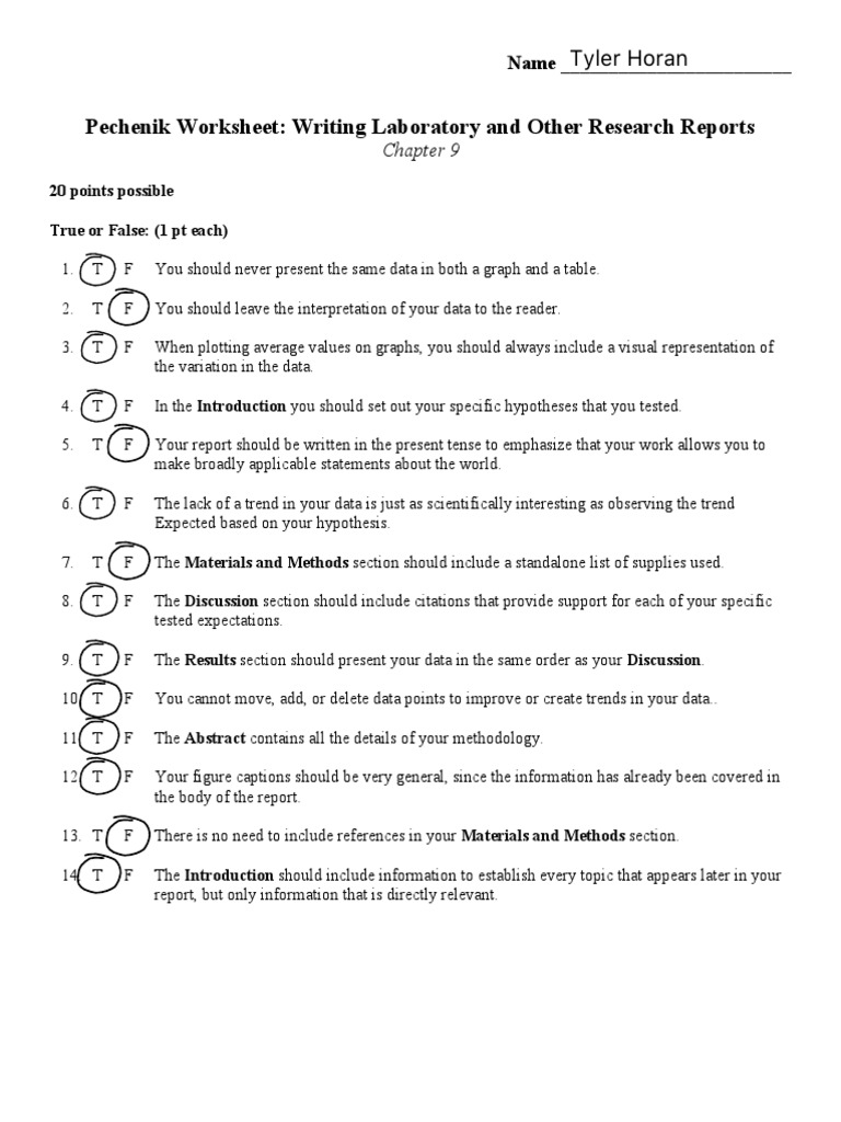 Pechenik Worksheet 2013 PDF Hypothesis Data
