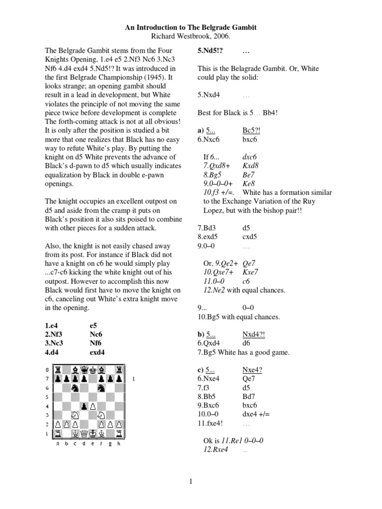 Belgrade Gambit Chess Opening Guide | PDF | Chess Theory | Games Of ...