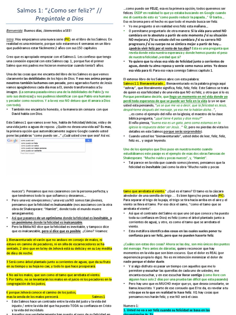 Salmos 1 Como Ser Feliz Pdf Salmos Felicidad