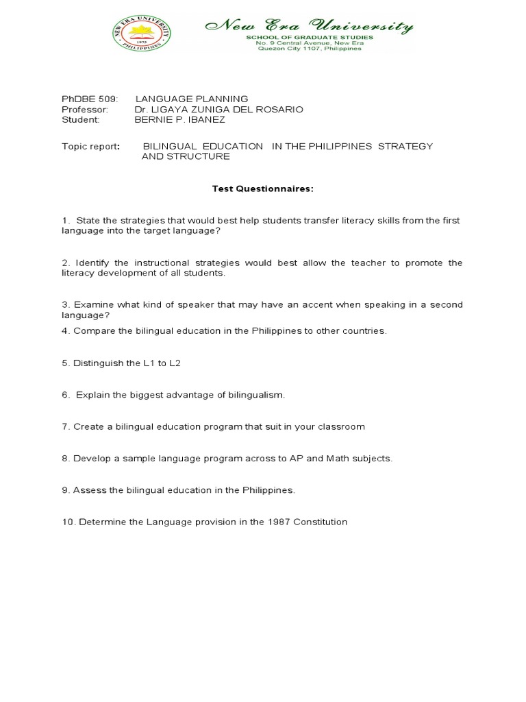 Bilingual Education in the Philippines | PDF | Language Arts & Discipline