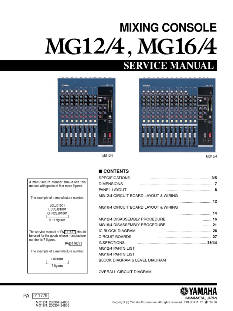 【説明書付き】YAMAHA MG16/4ミキシングコンソール Mixing Console: Service Manual | PDF | Audio Engineering | Audio