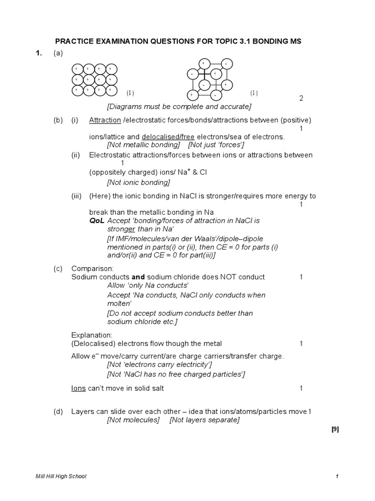Bonding Practice Exam Questions | PDF | Intermolecular Force | Chemical ...