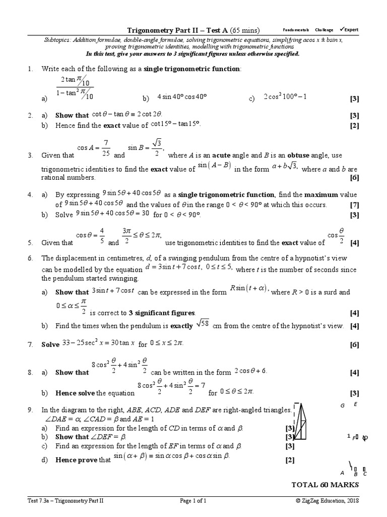 7 3a Trigonometry Part Ii Questions Trigonometric Functions Sine