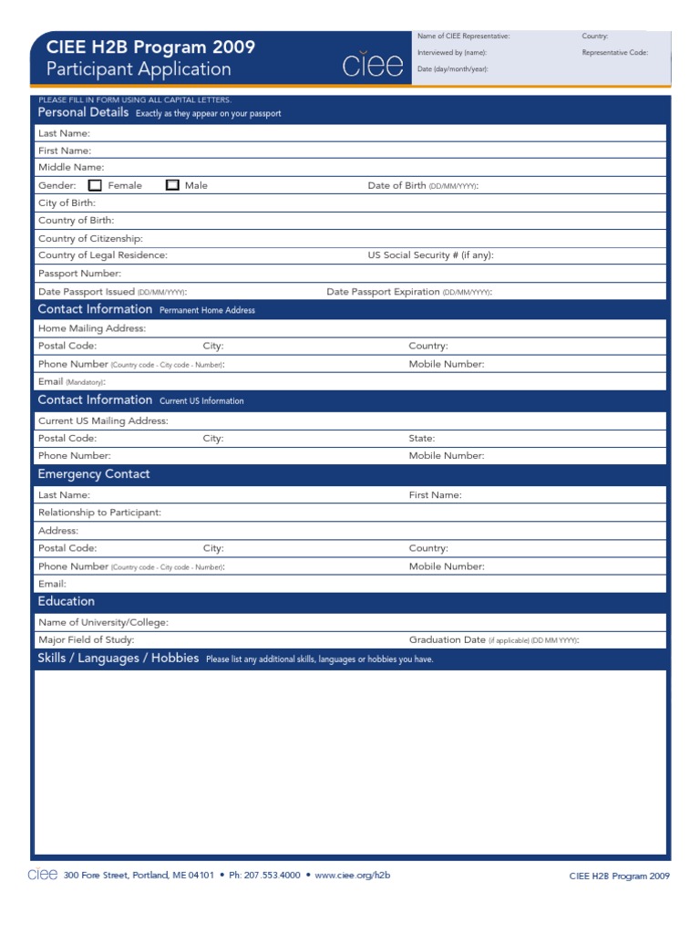 Ciee H2b App 2009 Travel Visa Justice