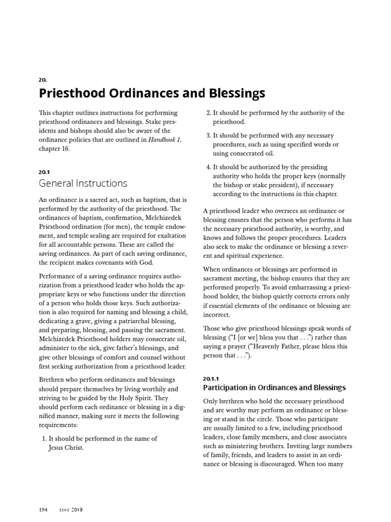 Priesthood Ordinances and Blessings: General Instructions | PDF | Ordination  | Priest