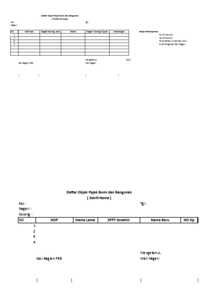 Format Perubahan Data PBB | PDF