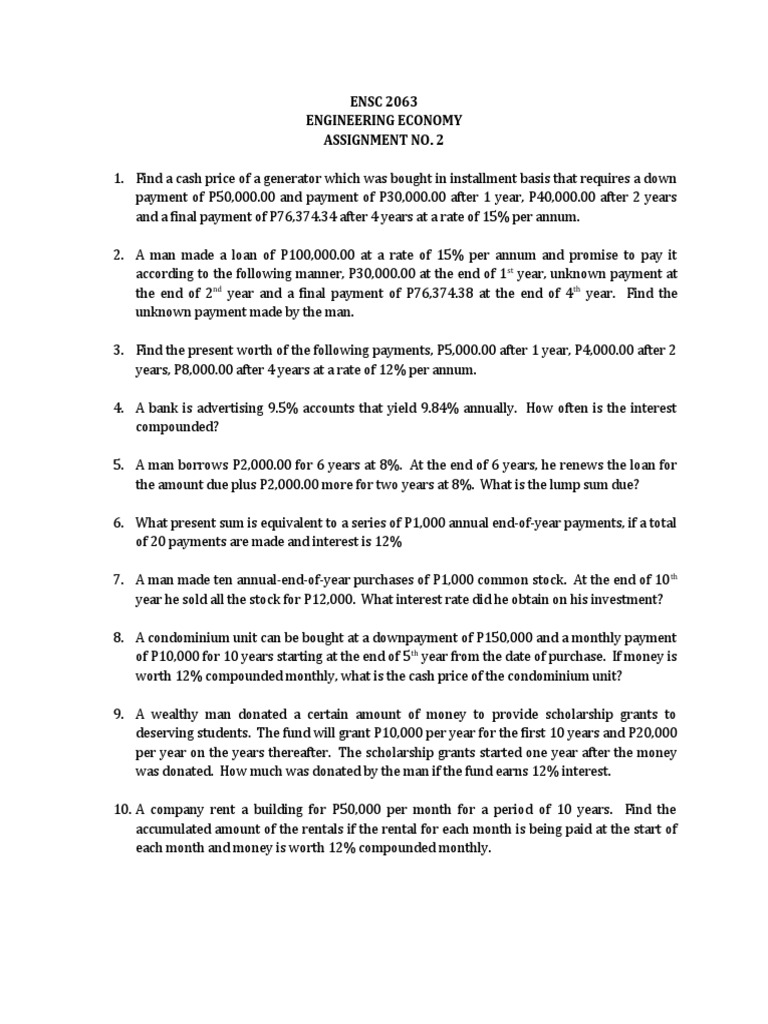 Engineering Economy Assignment Solutions | PDF | Finance & Money Management