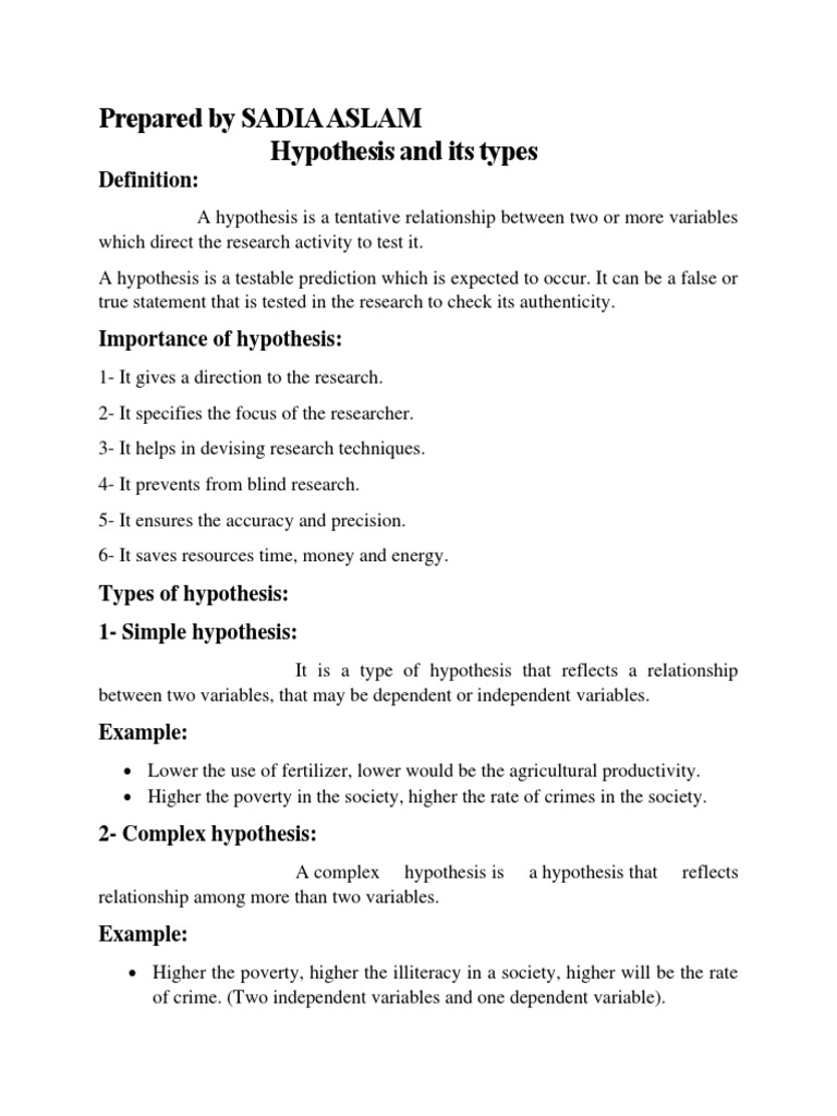 sample of hypothesis in research pdf