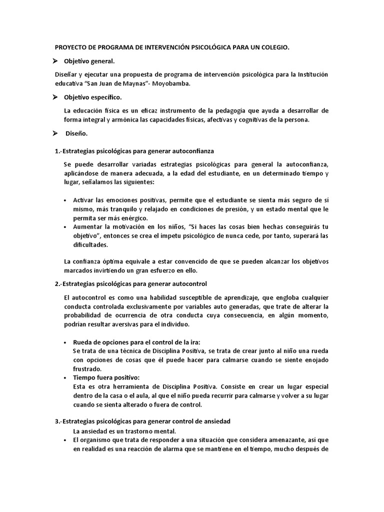 Programa de Intervencion Psicologica | PDF | Sicología | Motivación