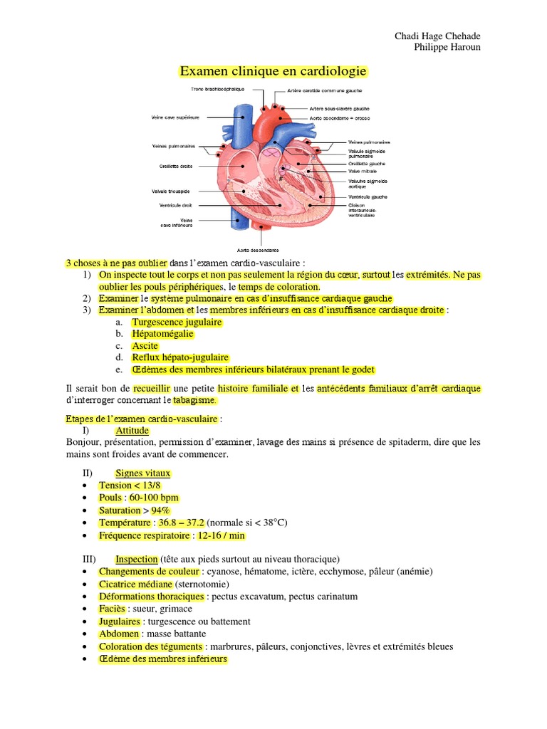 Examen Clinique en Cardiologie | PDF | Cœur | Insuffisance cardiaque