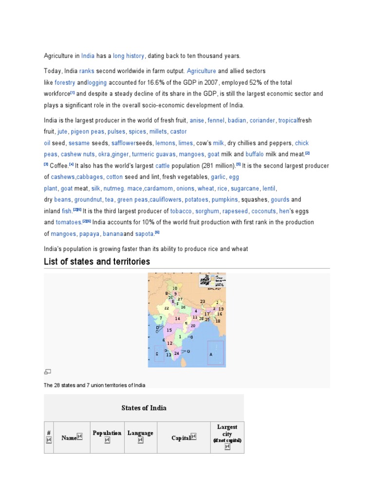 India's Agriculture and States Overview | PDF | Indian National Congress