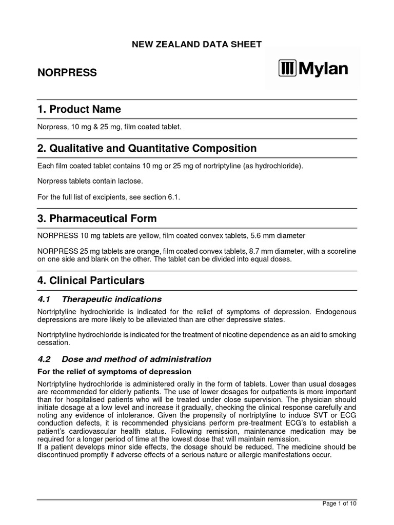 Nortriptyline Tablets Prescribing Information PDF Antidepressant