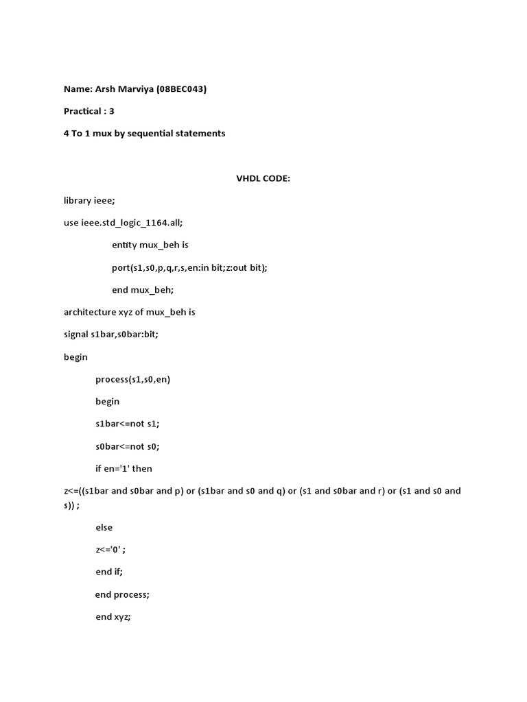 4-to-1 MUX VHDL Code Example | PDF