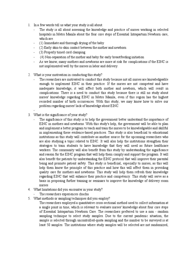 Nurses' Knowledge on EINC in Metro Manila | PDF | Nursing | Childbirth