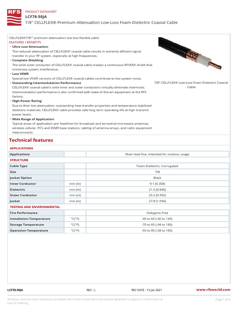 7/8" CELLFLEX® Premium Attenuation LowLoss FoamDielectric Coaxial