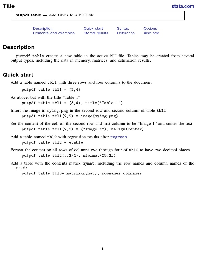 Putpdf Table - Add Tables To A PDF | PDF | File Format | Matrix ...