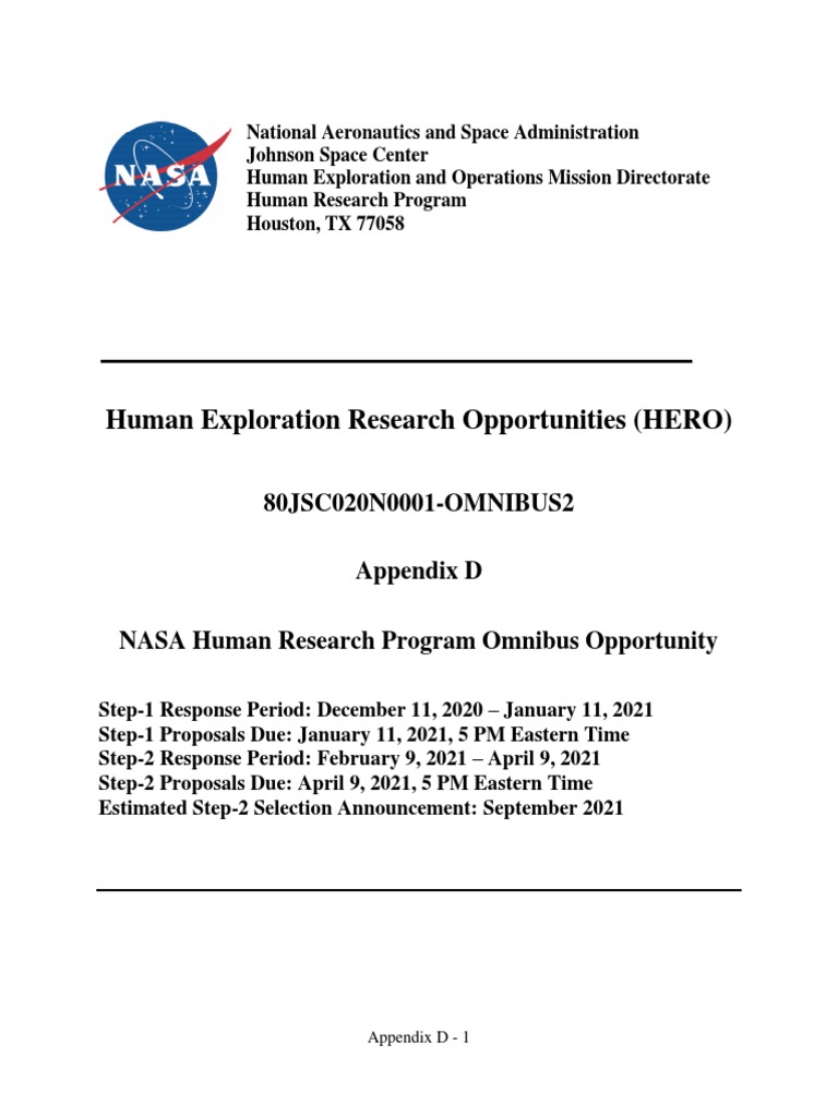 NASA HRP Omnibus Opportunity PDF Nasa Science