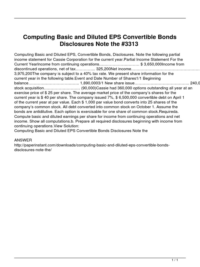 Computing basic and diluted eps convertible bonds disclosures note the