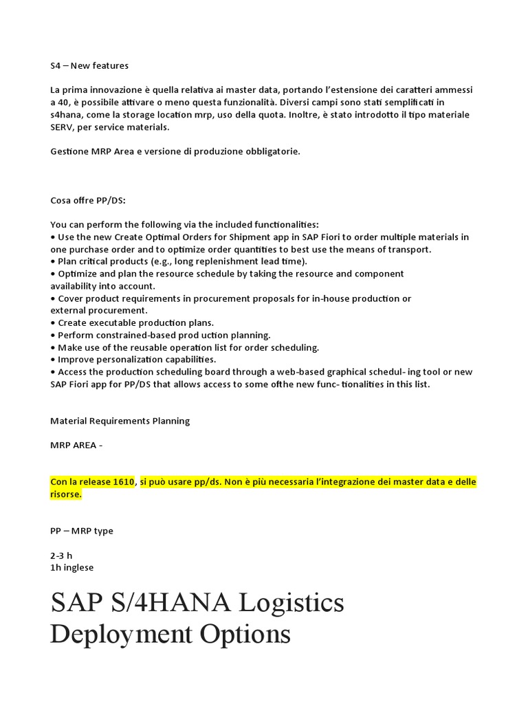 SAP S/4HANA Logistics Deployment Options | PDF
