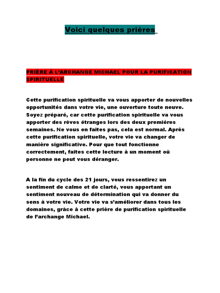 Priere De Purification De L archange Michael De 21 Jours Pdf Quelques Prières | PDF | Prière | Michel (archange)