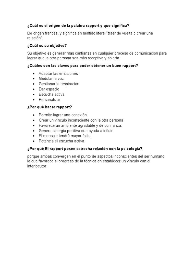 Significado y origen del rapport | PDF | Relaciones personales, crianza ...