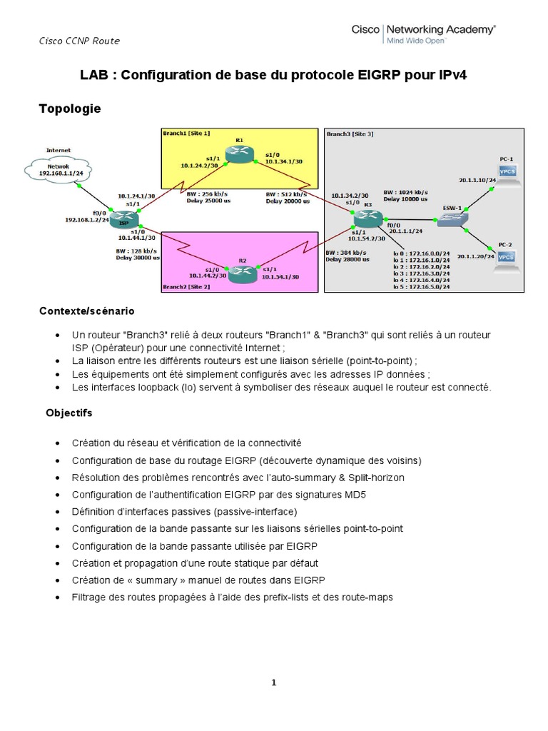Configuration EIGRP pour IPv4 | PDF | Adresse IP | Routage