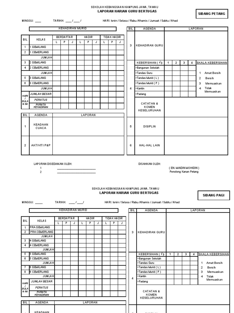 Laporan Harian Guru Bertugas 0 Pdf