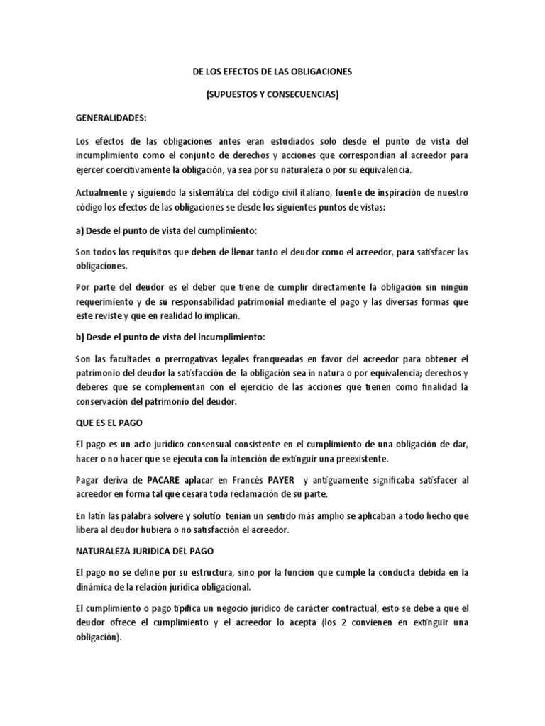 De Los Efectos de Las Obligaciones | PDF | Pagos | Derecho privado