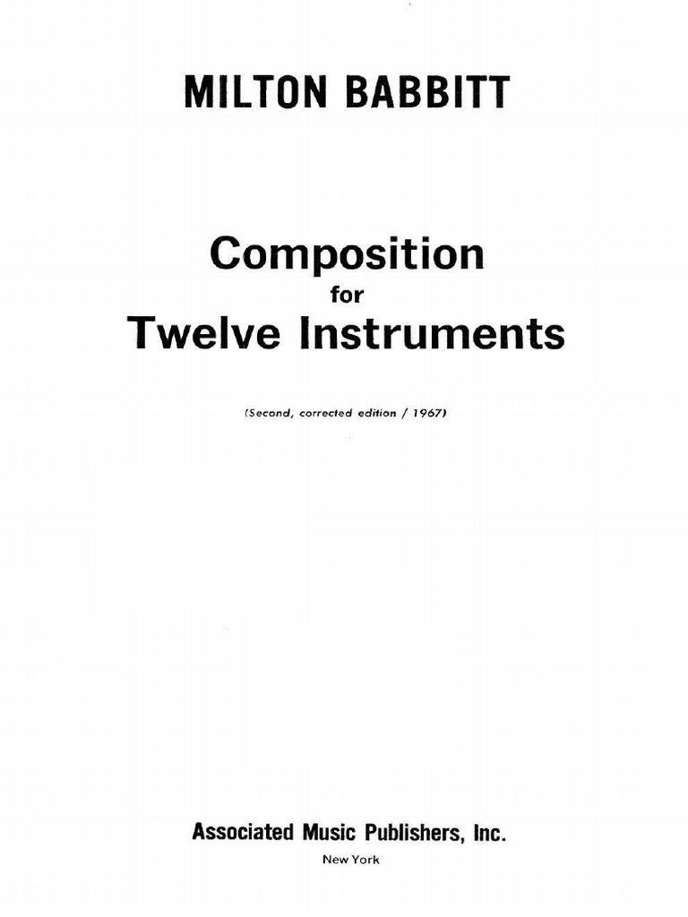 Milton Babbitt Composition For Twelve Instruments (Full Score) PDF