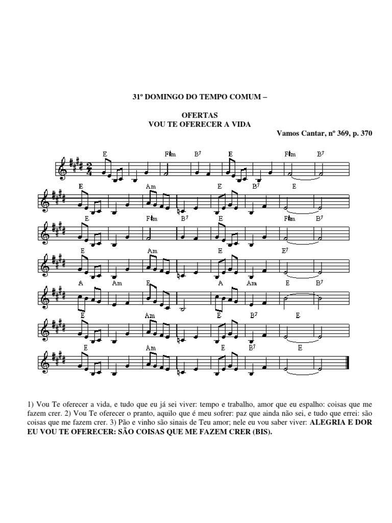 Vou Te Oferecer A Vida - Partitura E Maior | PDF