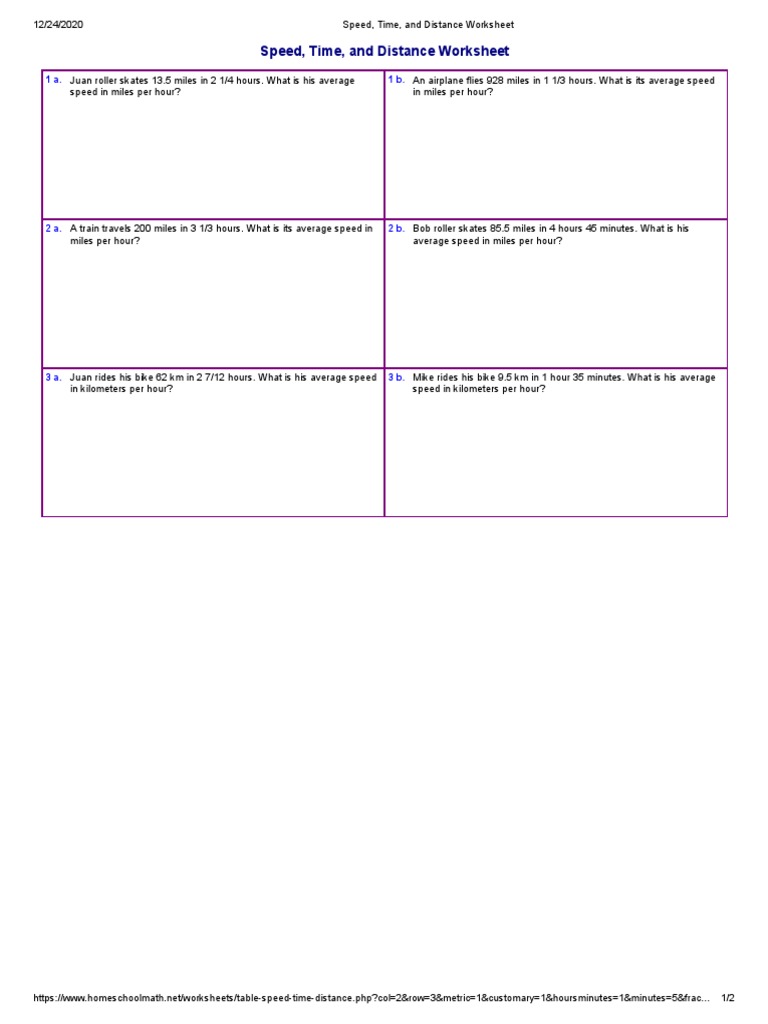 Speed, Time, and Distance Worksheet Avrg 2 | PDF