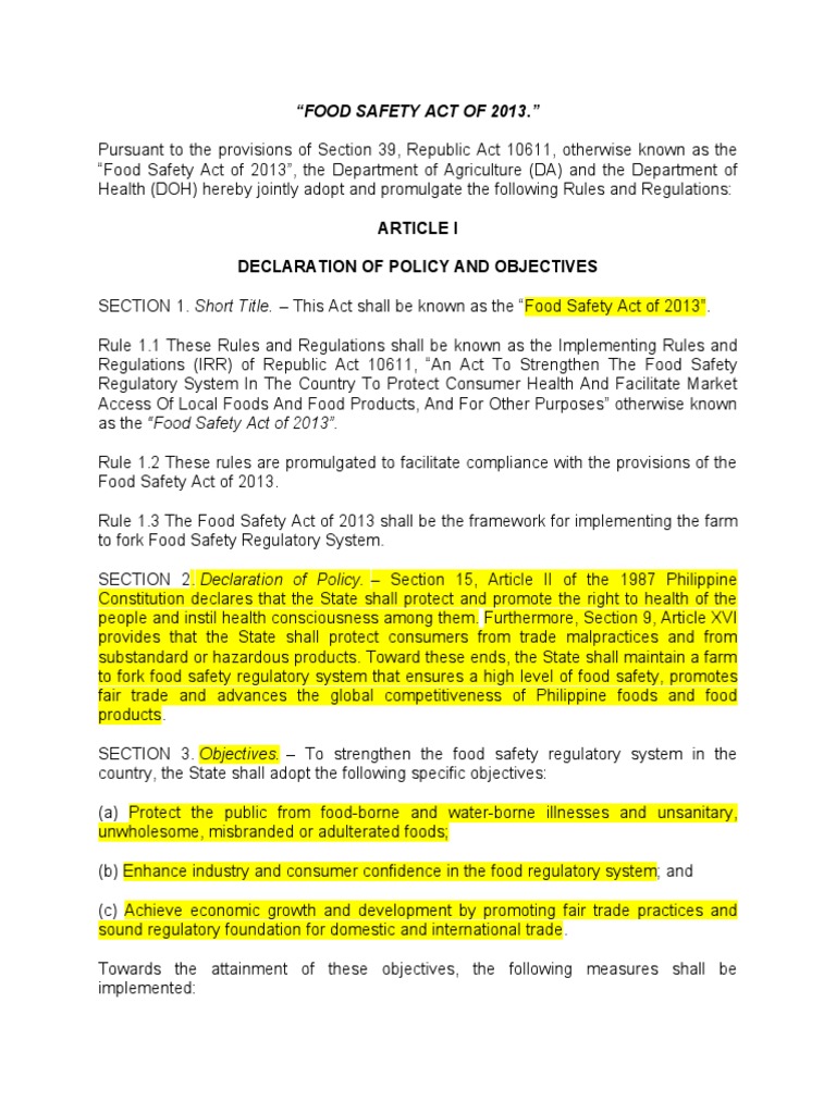 Food Safety Act Rules Summary | PDF | Food Safety | Risk Management