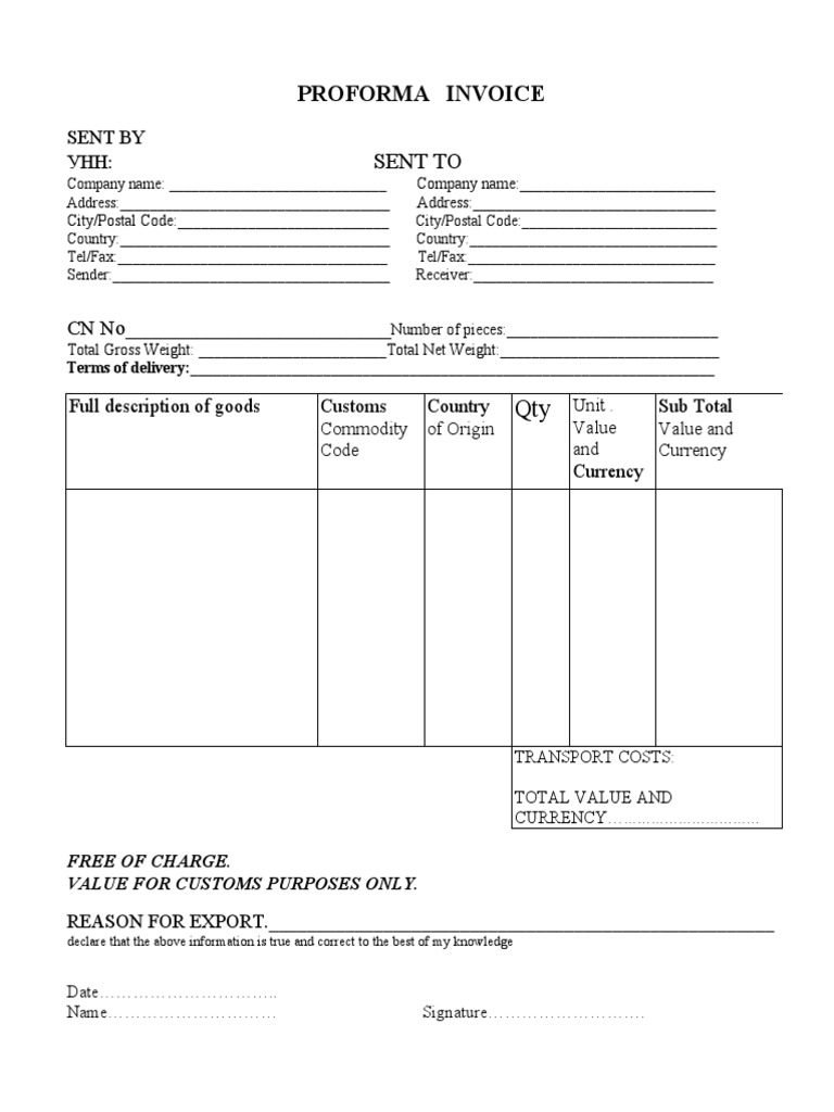 "Proforma invoice образец"