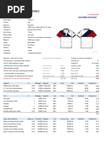 Fine Knit Factory Limited.: Costing Sheet
