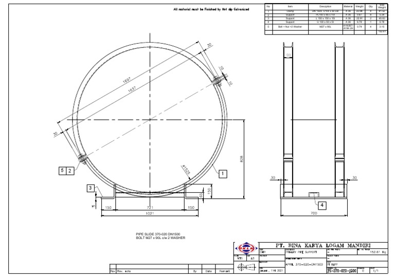 PIPE SLIDE 370-020 DN1500 BOLT M27 X 90L C/W 2 WASHER | PDF