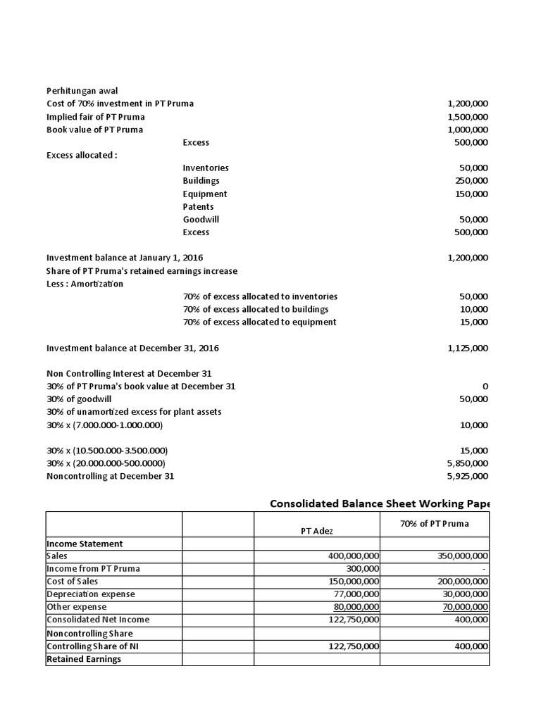 Consolidated Balance Sheet Working Papers: Income Statement | PDF ...